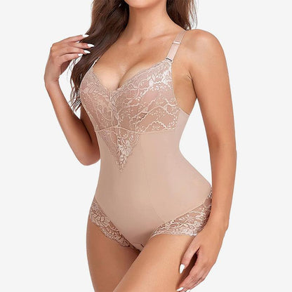 Women's Sexy Deep V Neck Tummy Control Bodysuit Lace Shapewear - Tummy Control Waist Cincher Bodysuit.