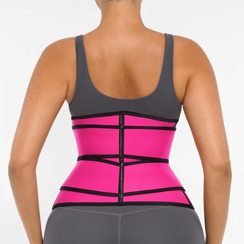 Women Sauna Workout Double Belts Neoprene Sports Waist Belt  Corset Waist Cincher Zipper Trimmer
