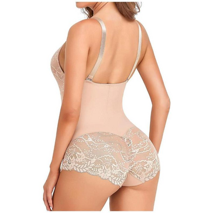 Women's Sexy Deep V Neck Tummy Control Bodysuit Lace Shapewear - Tummy Control Waist Cincher Bodysuit.