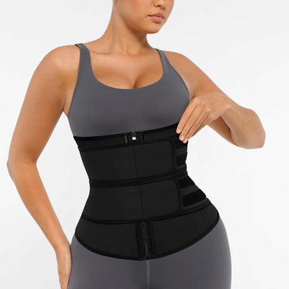 Women Sauna Workout Double Belts Neoprene Sports Waist Belt  Corset Waist Cincher Zipper Trimmer