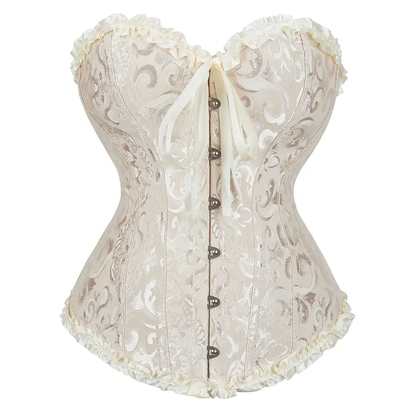 Overbust Corset Top Floral Renaissance Womens Lace Up Boned Overbust Corset Bustier.