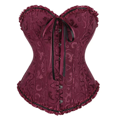Overbust Corset Top Floral Renaissance Womens Lace Up Boned Overbust Corset Bustier.