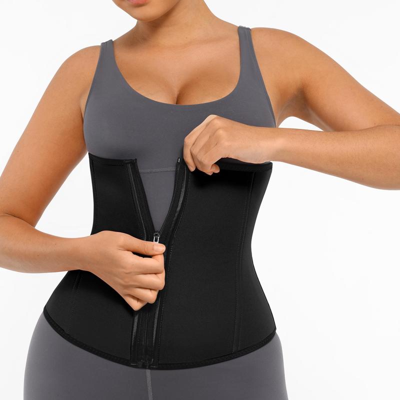 Women Sauna Workout Double Belts Neoprene Sports Waist Belt  Corset Waist Cincher Zipper Trimmer