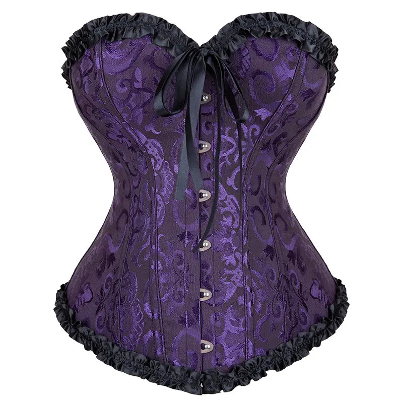 Overbust Corset Top Floral Renaissance Womens Lace Up Boned Overbust Corset Bustier.