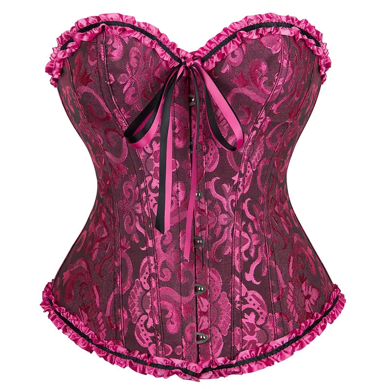 Overbust Corset Top Floral Renaissance Womens Lace Up Boned Overbust Corset Bustier.