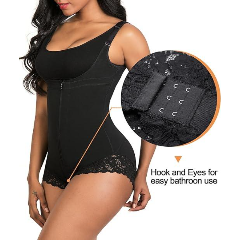 Women's one-count wide strap body shaper, adjustable wide straps, zipper design, crotch opening, convenient for daily activities, suitable for casual, daily wear FallFreshness