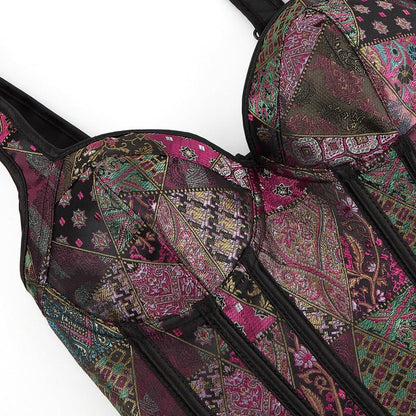 Lace Up Corset Tops for Women Gothic Jacquard Shoulder Straps Corset Overbust Bustiers Costumes Ideas Party Outfit.