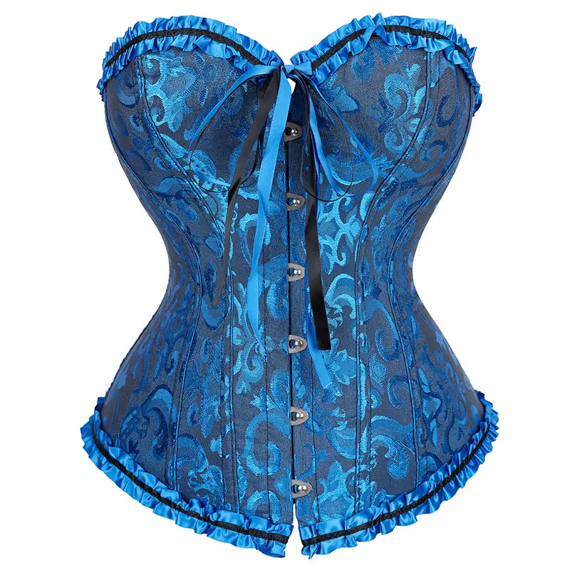 Overbust Corset Top Floral Renaissance Womens Lace Up Boned Overbust Corset Bustier.
