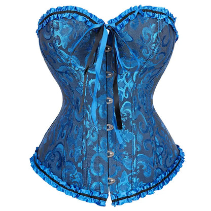 Overbust Corset Top Floral Renaissance Womens Lace Up Boned Overbust Corset Bustier.