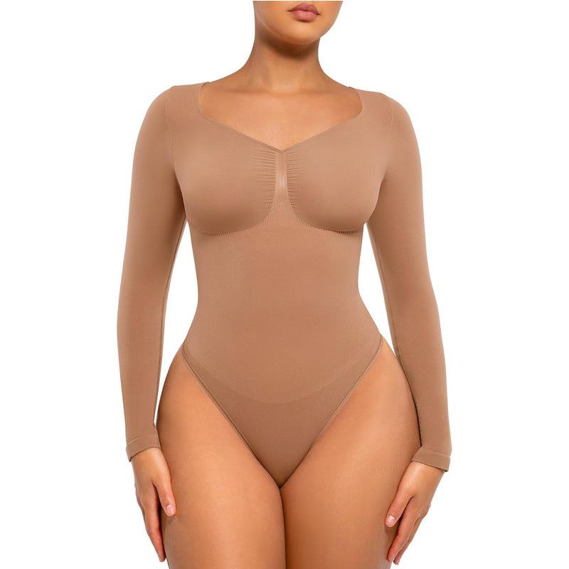 Women's Seamless Shaping Long Sleeve Thong Comfortable Bodysuit for Tops and Underwear Lady Comfort Basic