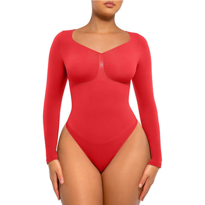 Women's Seamless Shaping Long Sleeve Thong Comfortable Bodysuit for Tops and Underwear Lady Comfort Basic