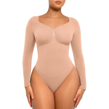 Women's Seamless Shaping Long Sleeve Thong Comfortable Bodysuit for Tops and Underwear Lady Comfort Basic