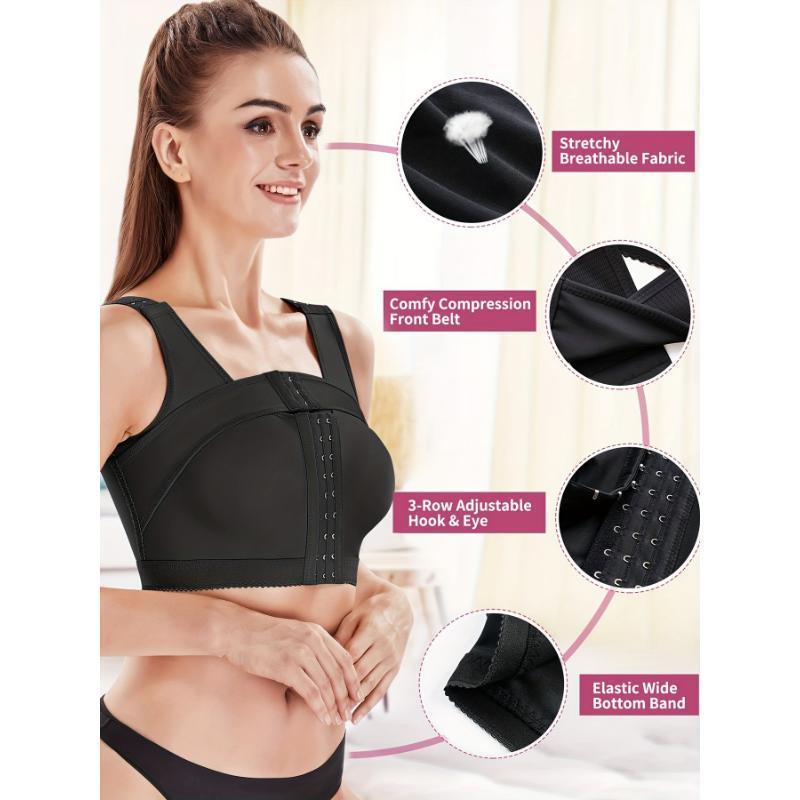 Women's Post Surgery Bra Front Closure Compression Tank Top, Hook Front Yoga Sports Bra