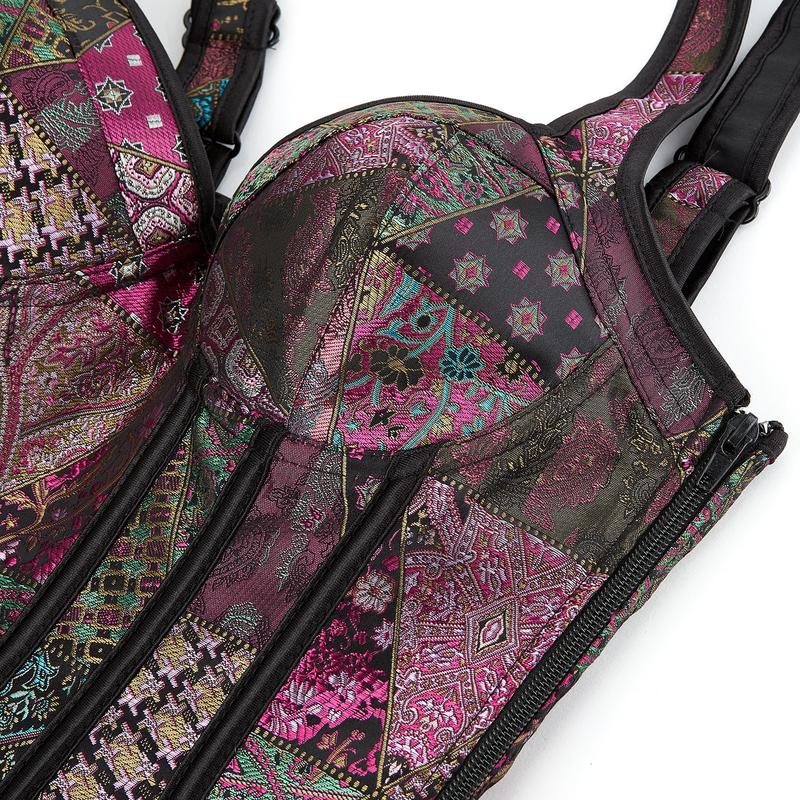 Lace Up Corset Tops for Women Gothic Jacquard Shoulder Straps Corset Overbust Bustiers Costumes Ideas Party Outfit.