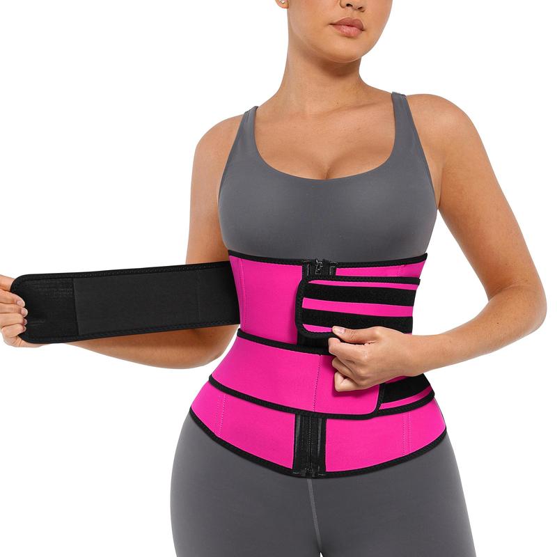Women Sauna Workout Double Belts Neoprene Sports Waist Belt  Corset Waist Cincher Zipper Trimmer