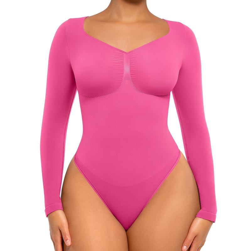 Women's Seamless Shaping Long Sleeve Thong Comfortable Bodysuit for Tops and Underwear Lady Comfort Basic