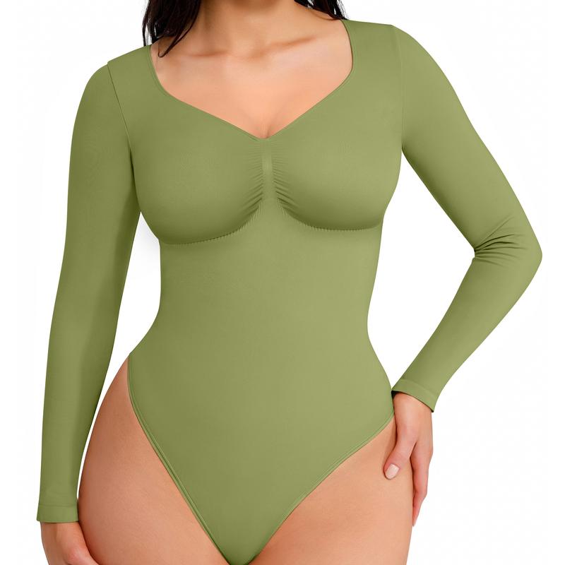 Women's Seamless Shaping Long Sleeve Thong Comfortable Bodysuit for Tops and Underwear Lady Comfort Basic