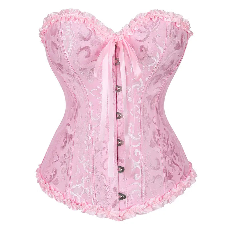 Overbust Corset Top Floral Renaissance Womens Lace Up Boned Overbust Corset Bustier.
