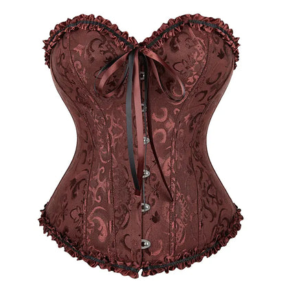 Overbust Corset Top Floral Renaissance Womens Lace Up Boned Overbust Corset Bustier.