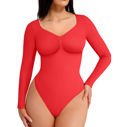 Women's Seamless Shaping Long Sleeve Thong Comfortable Bodysuit for Tops and Underwear Lady Comfort Basic