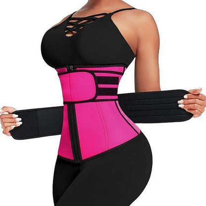 Women Sauna Workout Double Belts Neoprene Sports Waist Belt  Corset Waist Cincher Zipper Trimmer