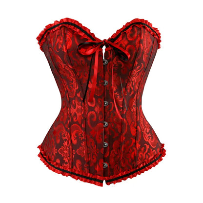 Overbust Corset Top Floral Renaissance Womens Lace Up Boned Overbust Corset Bustier.