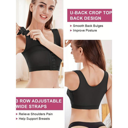Women's Post Surgery Bra Front Closure Compression Tank Top, Hook Front Yoga Sports Bra